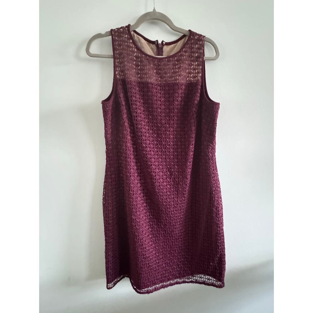 Lauren Ralph Lauren Plum Burgundy Lace Overlay Sleeveless Shift Dress Women’s